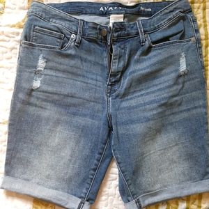 Light Denim Distressed Bermuda Shorts